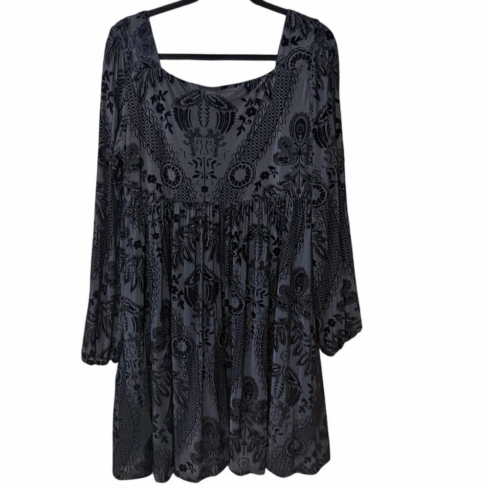 Easel Black Velvet Burnout Boho Babydoll Dress Long Sleeve NWT Large gothic dark - Picture 2 of 9